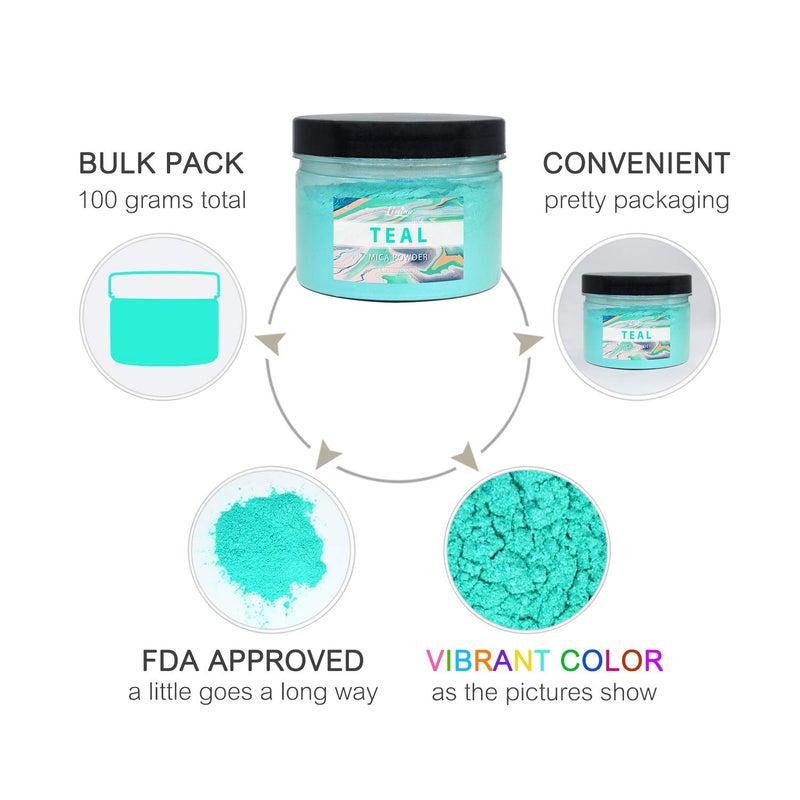 Limino Mica Powder Pure - 3.5oz Pearl Epoxy Resin Color Pigment - Cosmetic Grade Coloring Pigment - Natural Soap Dye for Soap Making Supplies Kit, Bath Bomb Colorant, Paint, Nail Art (Teal) - Image 5